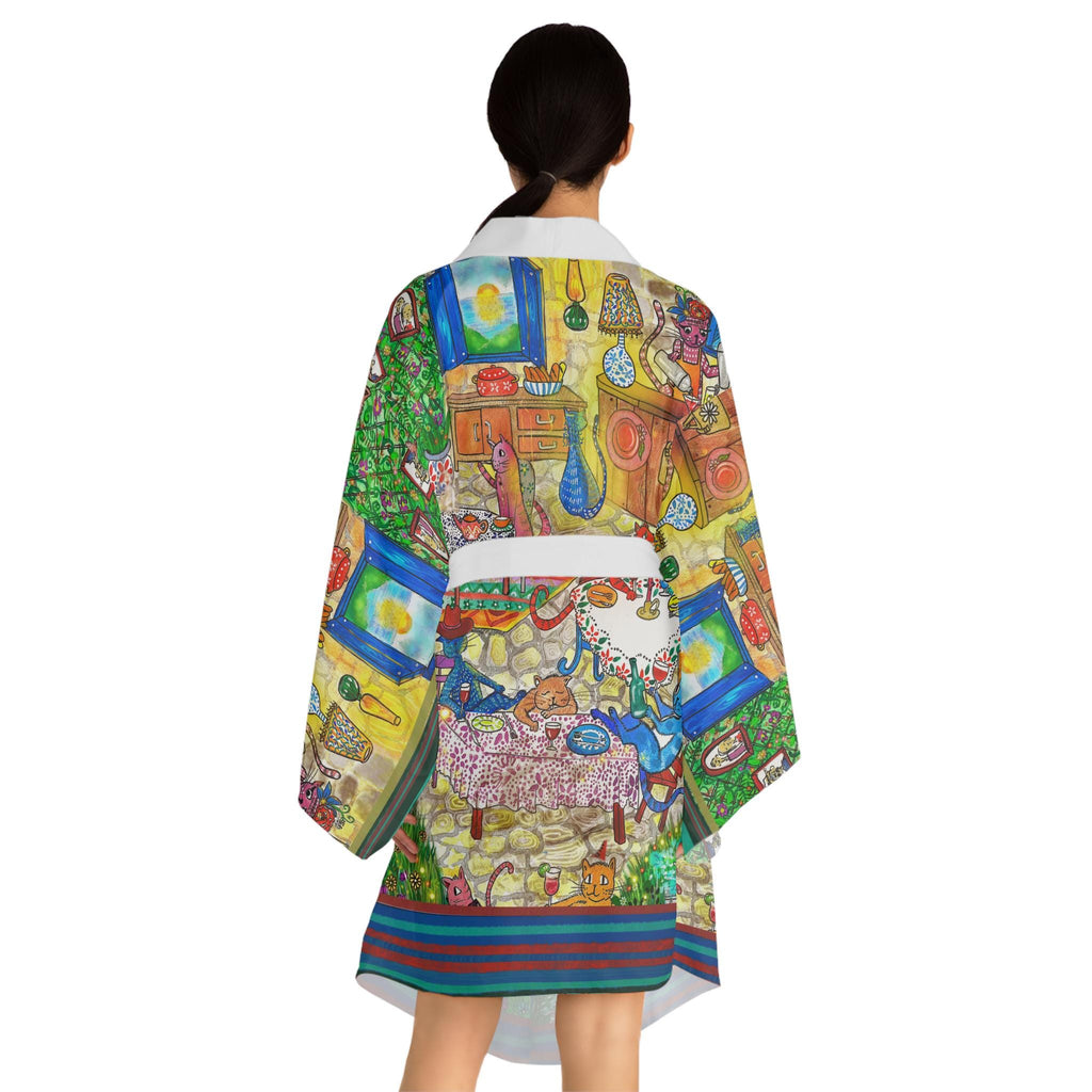 Whimsical Vintage Market Illustration Kimono Robe | All-Over Print