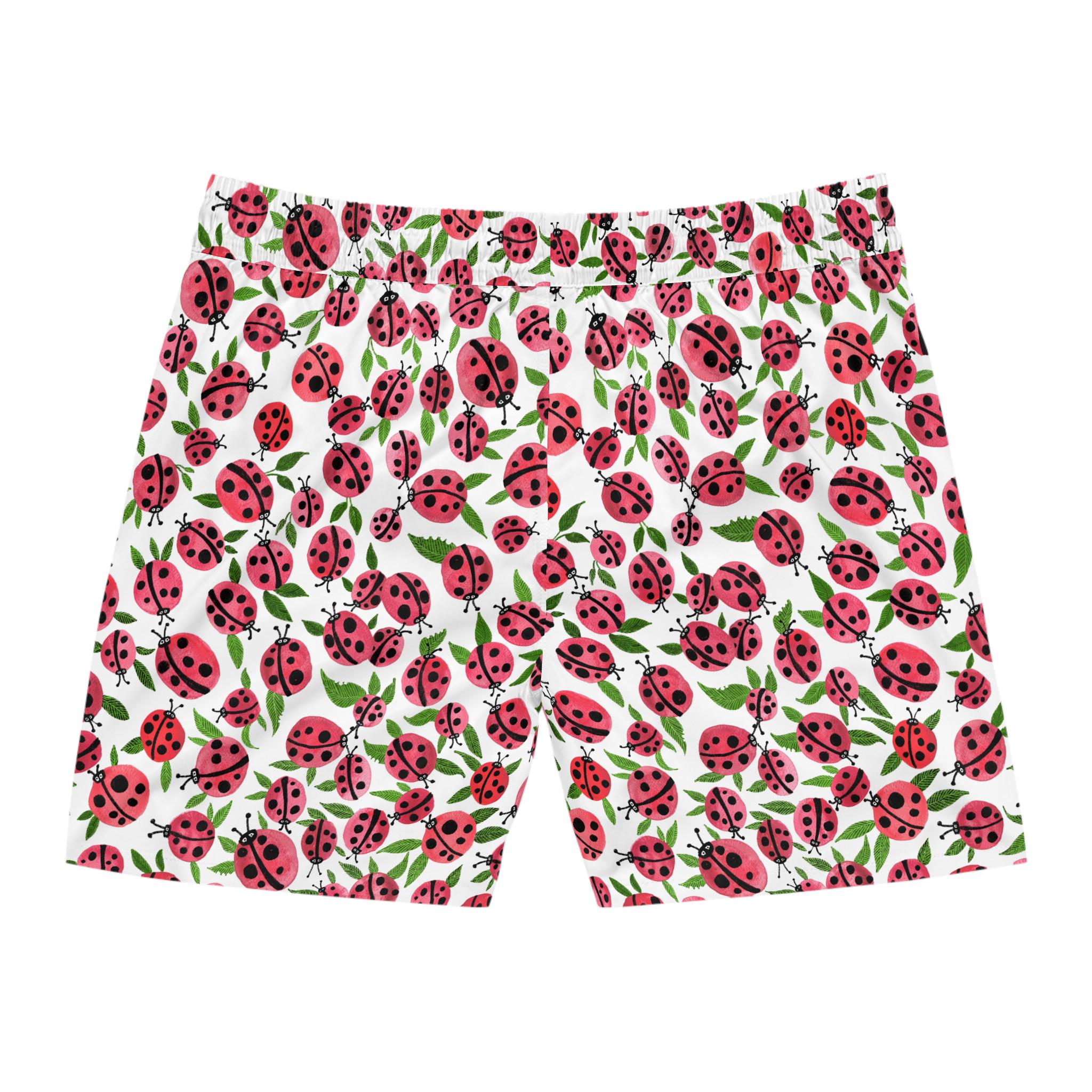 Men's Ladybug Pattern Swim Shorts | Mid-Length Beachwear, Summer Fun