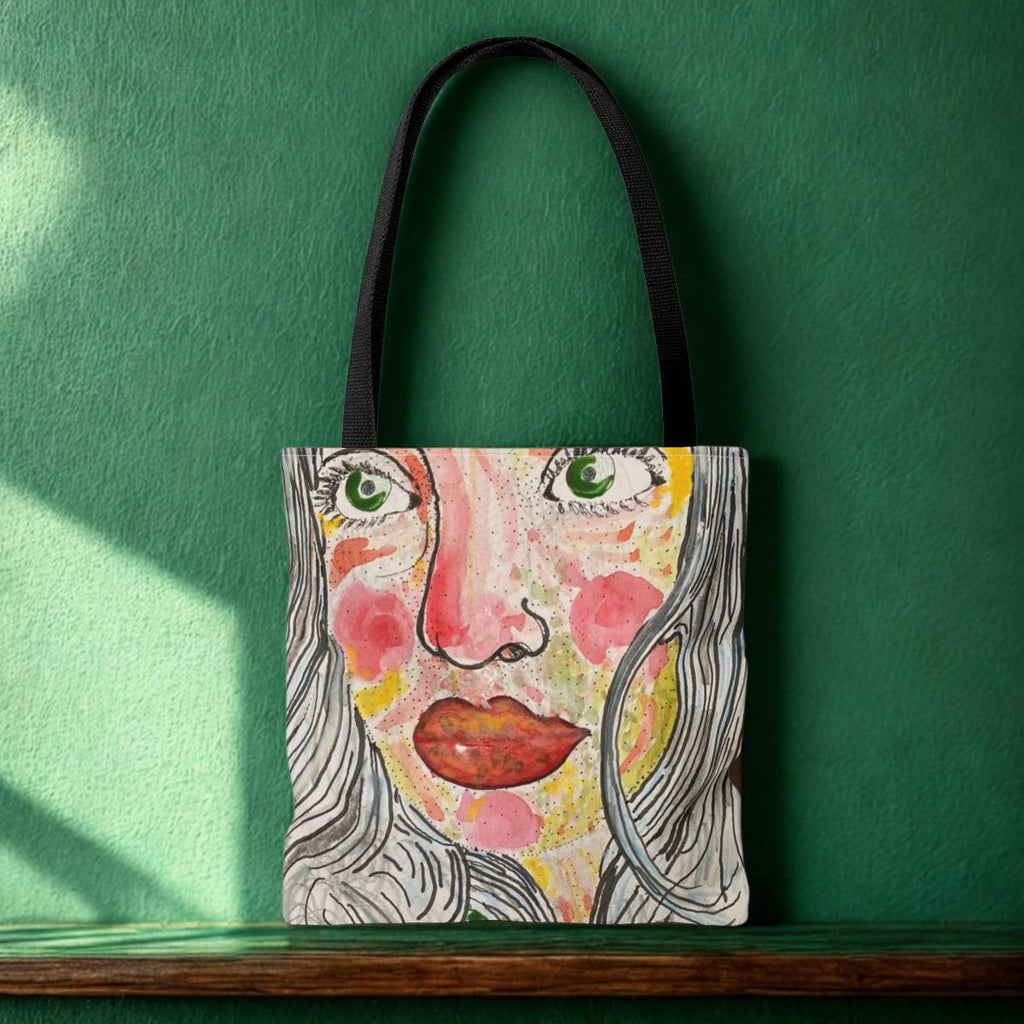 Hand-Painted Woman Portrait Tote Bag | Artistic Watercolor Face Print
