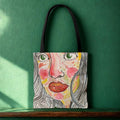 Hand-Painted Woman Portrait Tote Bag | Artistic Watercolor Face Print