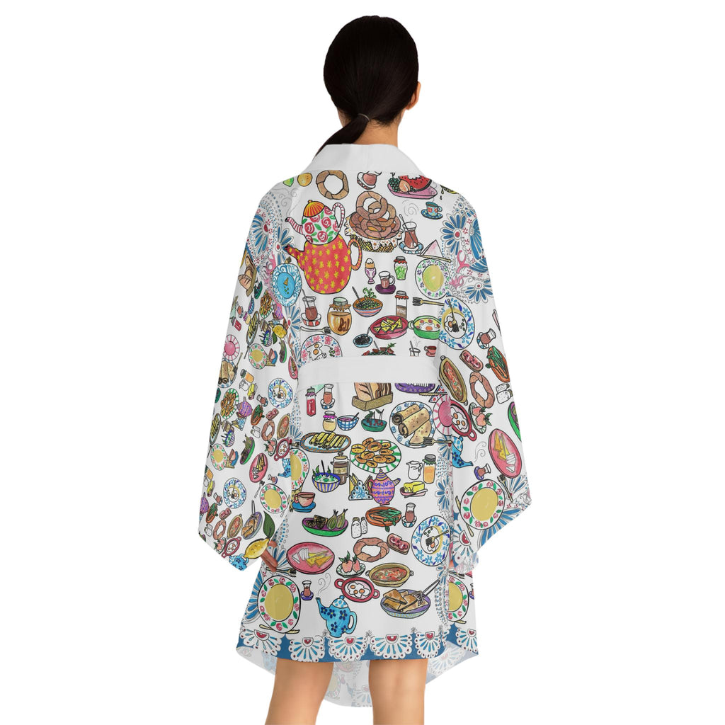 Tea Party Pattern Long Sleeve Kimono Robe | All Over Print
