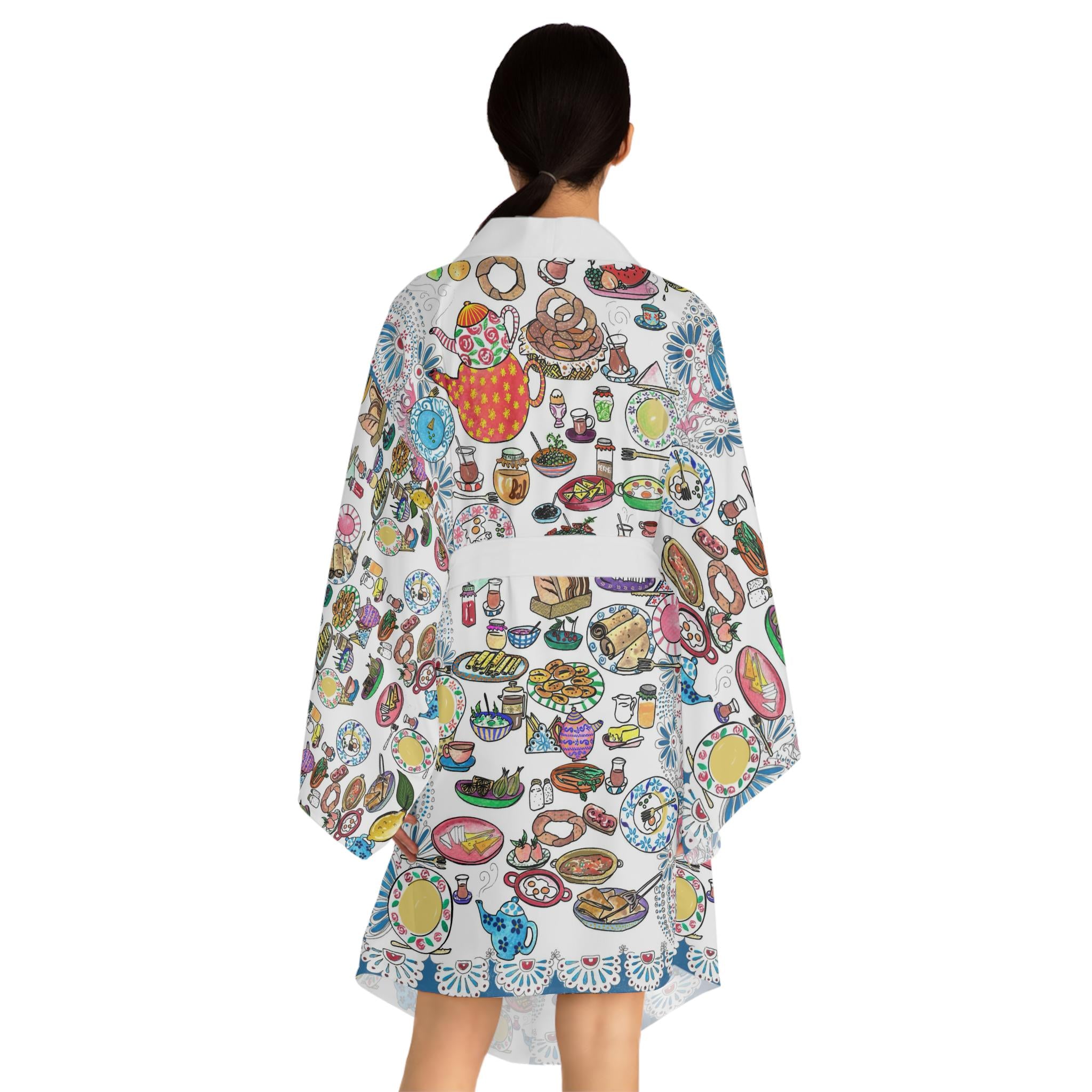 Tea Party Pattern Long Sleeve Kimono Robe | All Over Print