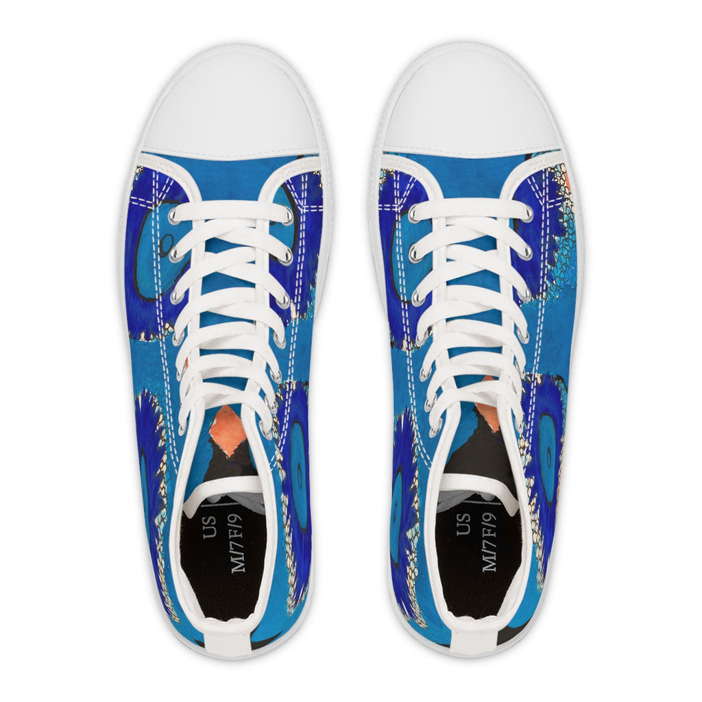 Blue Abstract Eye Pattern High Top Sneakers | Artistic Canvas Shoes