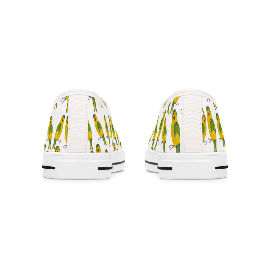 Green Budgie Pattern Sneakers | Parakeet Bird Print Low Top Shoes