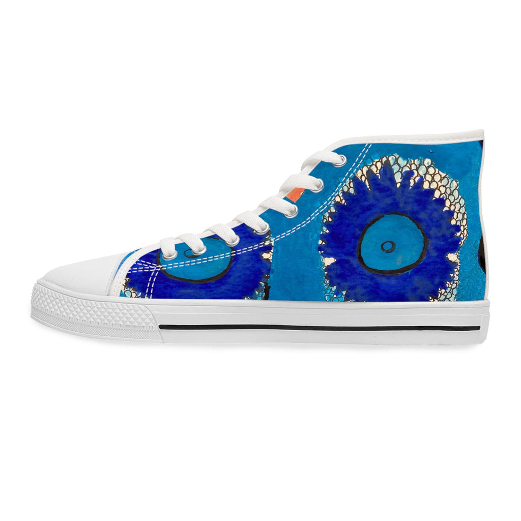 Blue Abstract Eye Pattern High Top Sneakers | Artistic Canvas Shoes