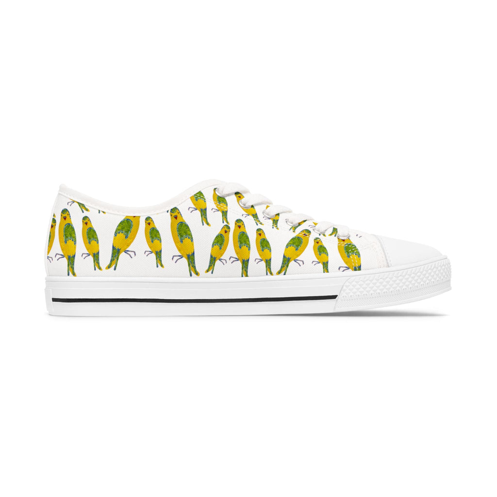 Green Budgie Pattern Sneakers | Parakeet Bird Print Low Top Shoes