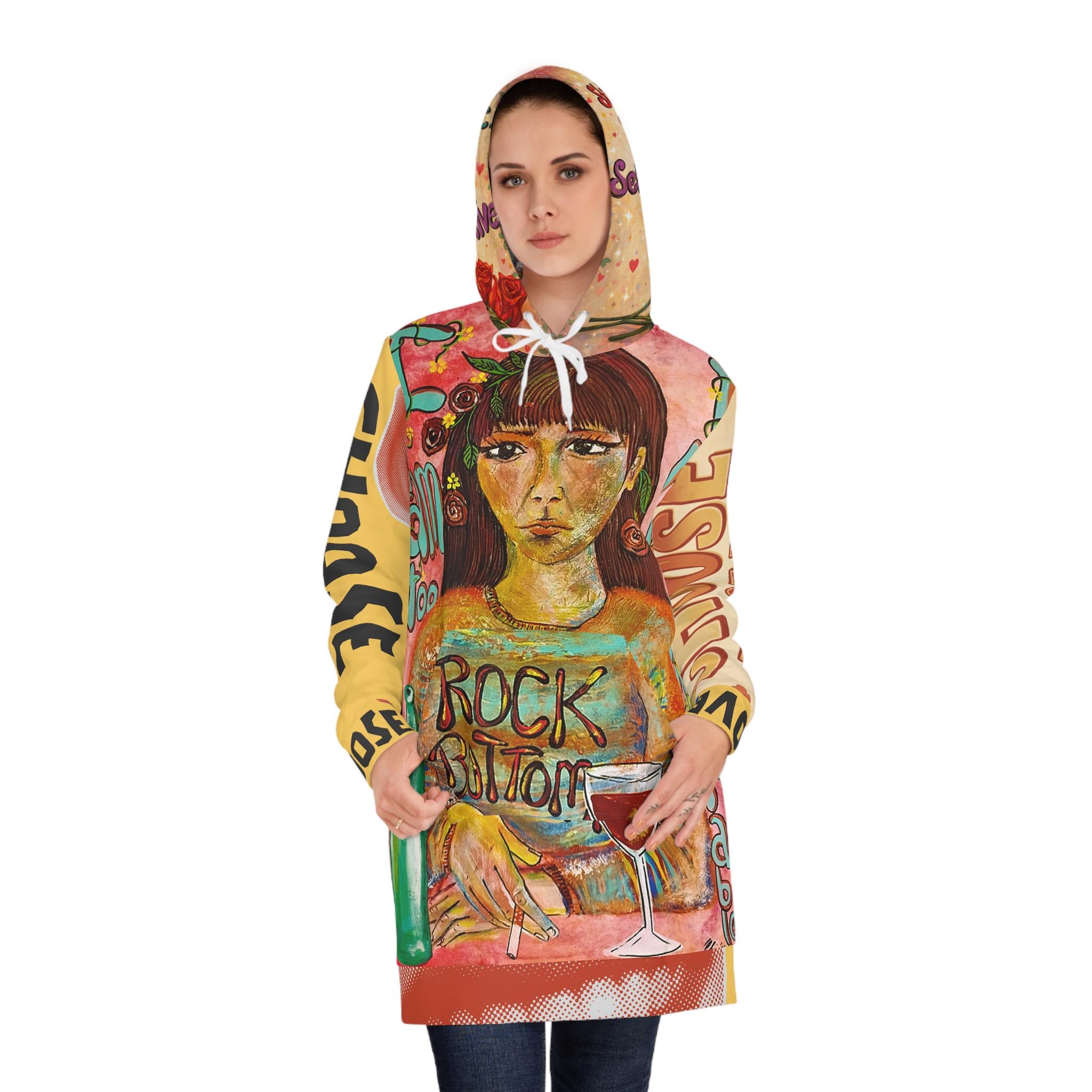 Surreal Portrait with Wine and Love, Hoodie Dress | All-Over Print