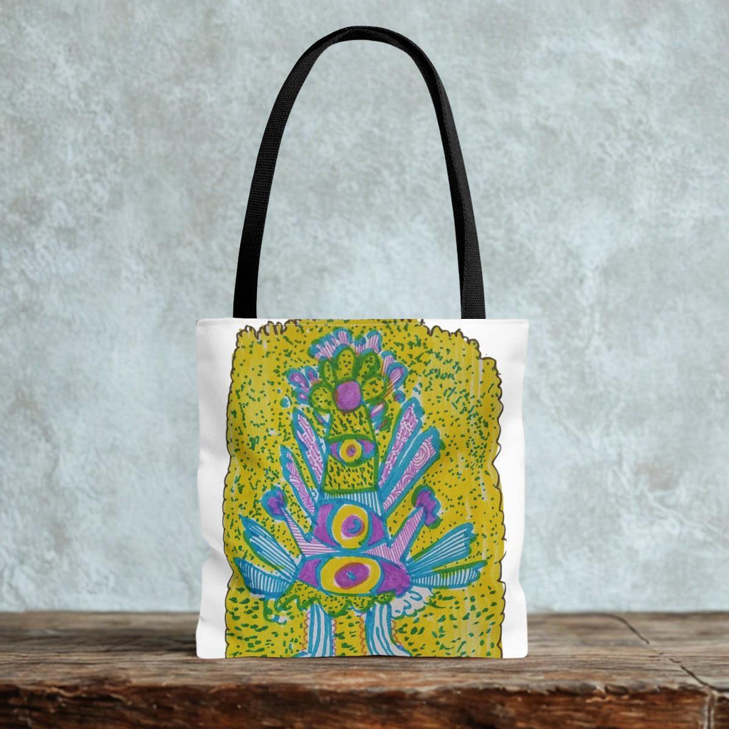 Psychedelic Eye Totem Tote Bag | Colorful Abstract Illustration