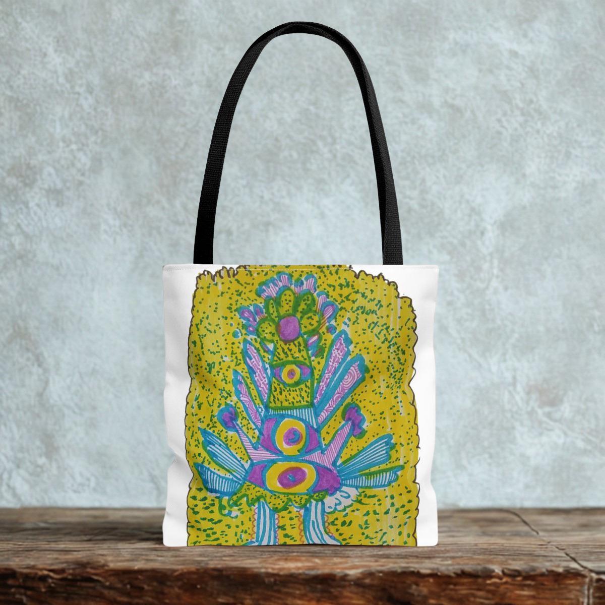 Psychedelic Eye Totem Tote Bag | Colorful Abstract Illustration