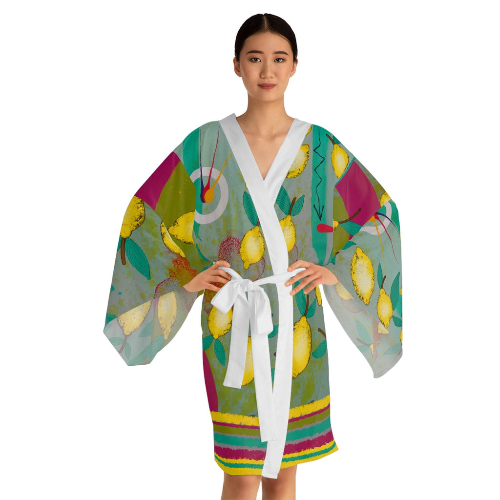 Lemon Grove Kimono Robe Long Sleeve | Citrus Pattern AOP