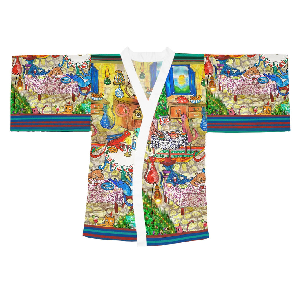 Whimsical Vintage Market Illustration Kimono Robe | All-Over Print