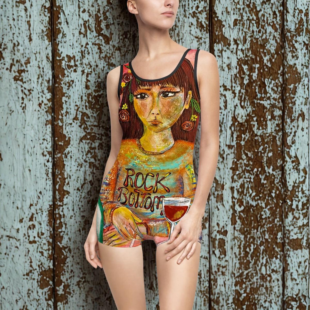 Rock Bottom Illustration Swimsuit | Vintage Art Graphic One-Piece