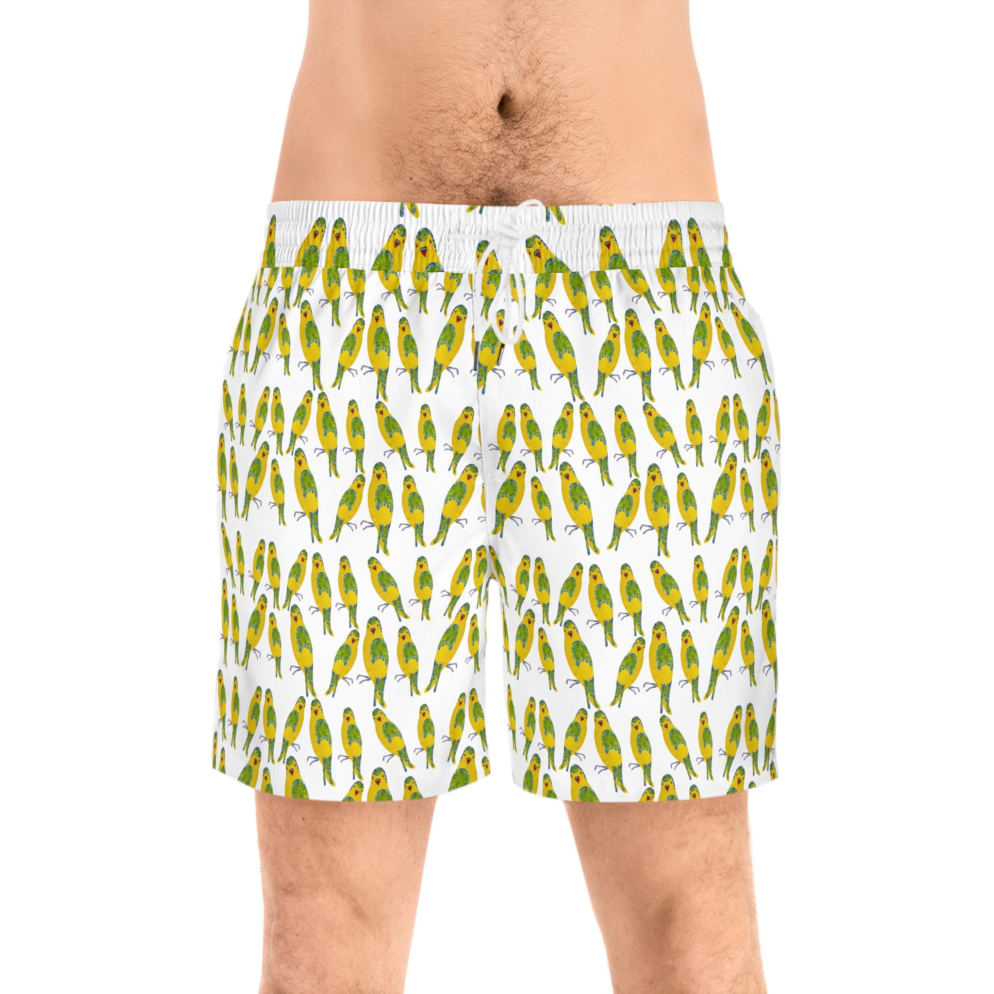 Green Budgie Parrot Pattern Swim Shorts | All-Over Print