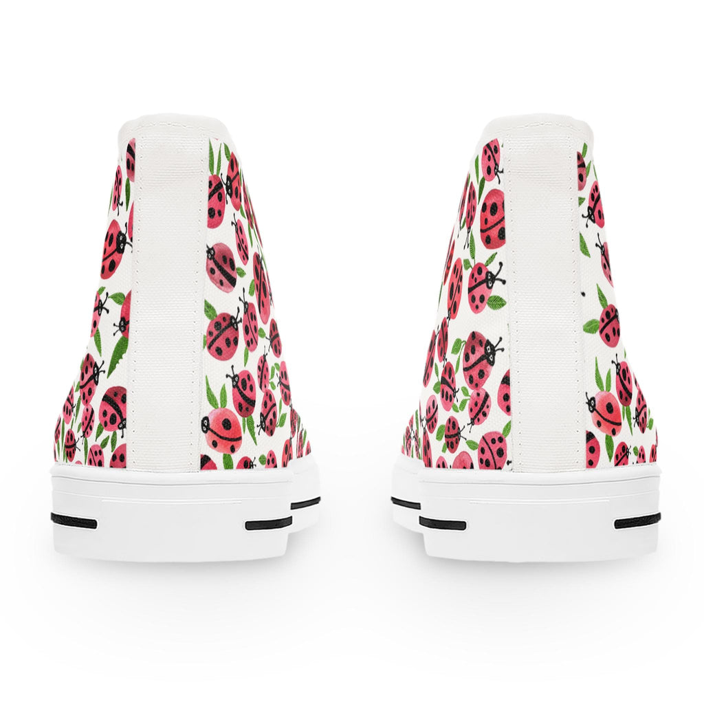 Pink Ladybug Leaf Pattern High Top Canvas Sneakers