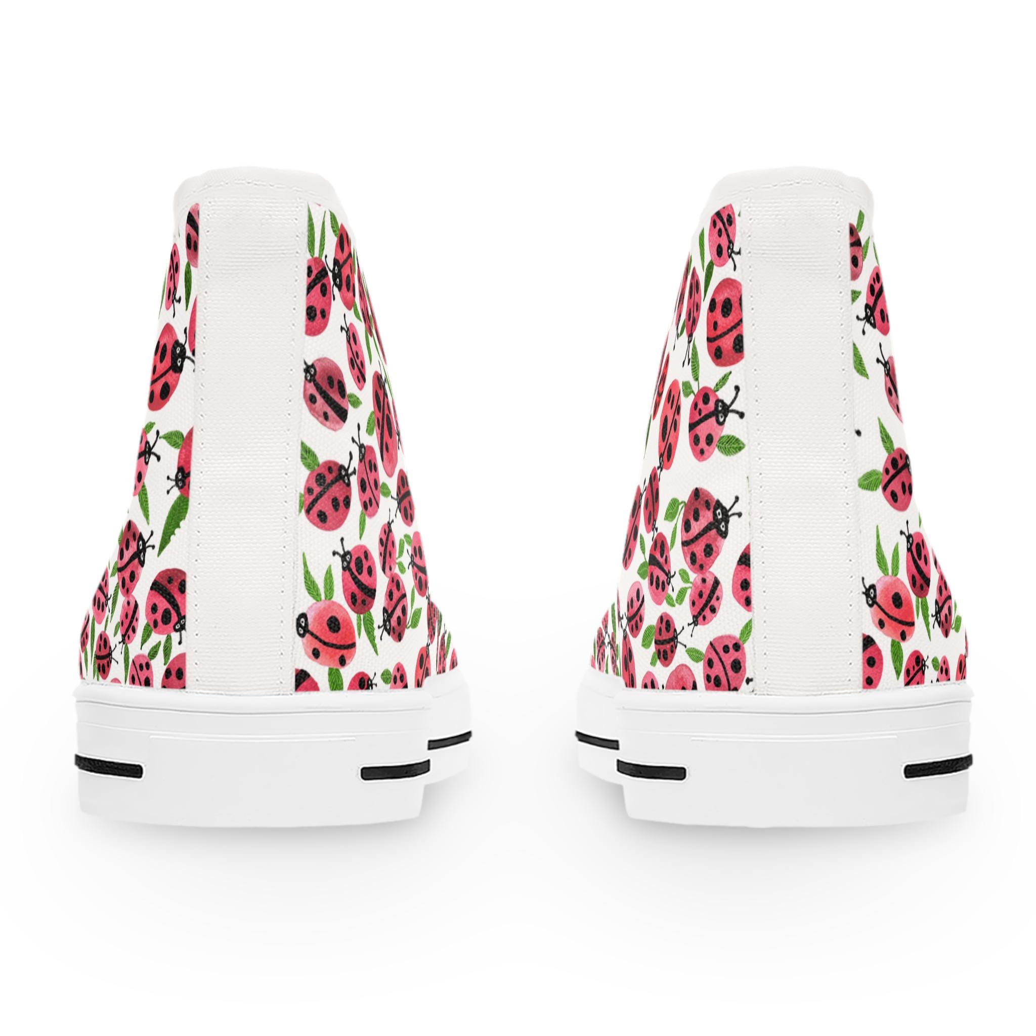 Pink Ladybug Leaf Pattern High Top Canvas Sneakers