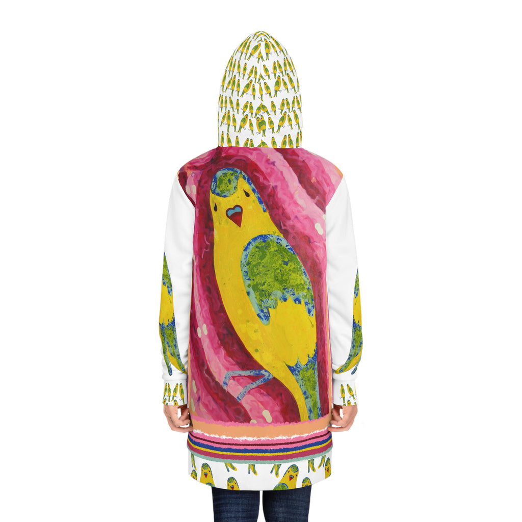 Yellow Budgie Pattern Hoodie Dress | All-Over Print Parakeet Design