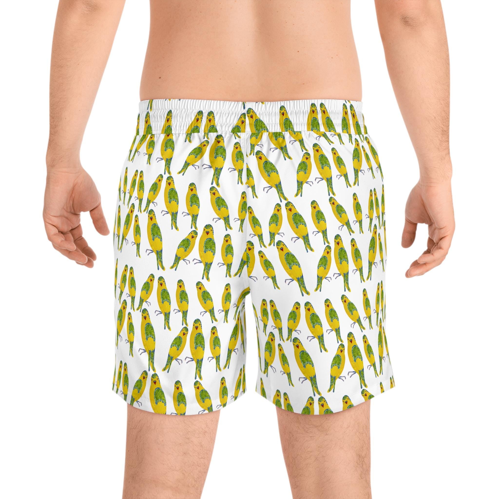 Green Budgie Parrot Pattern Swim Shorts | All-Over Print