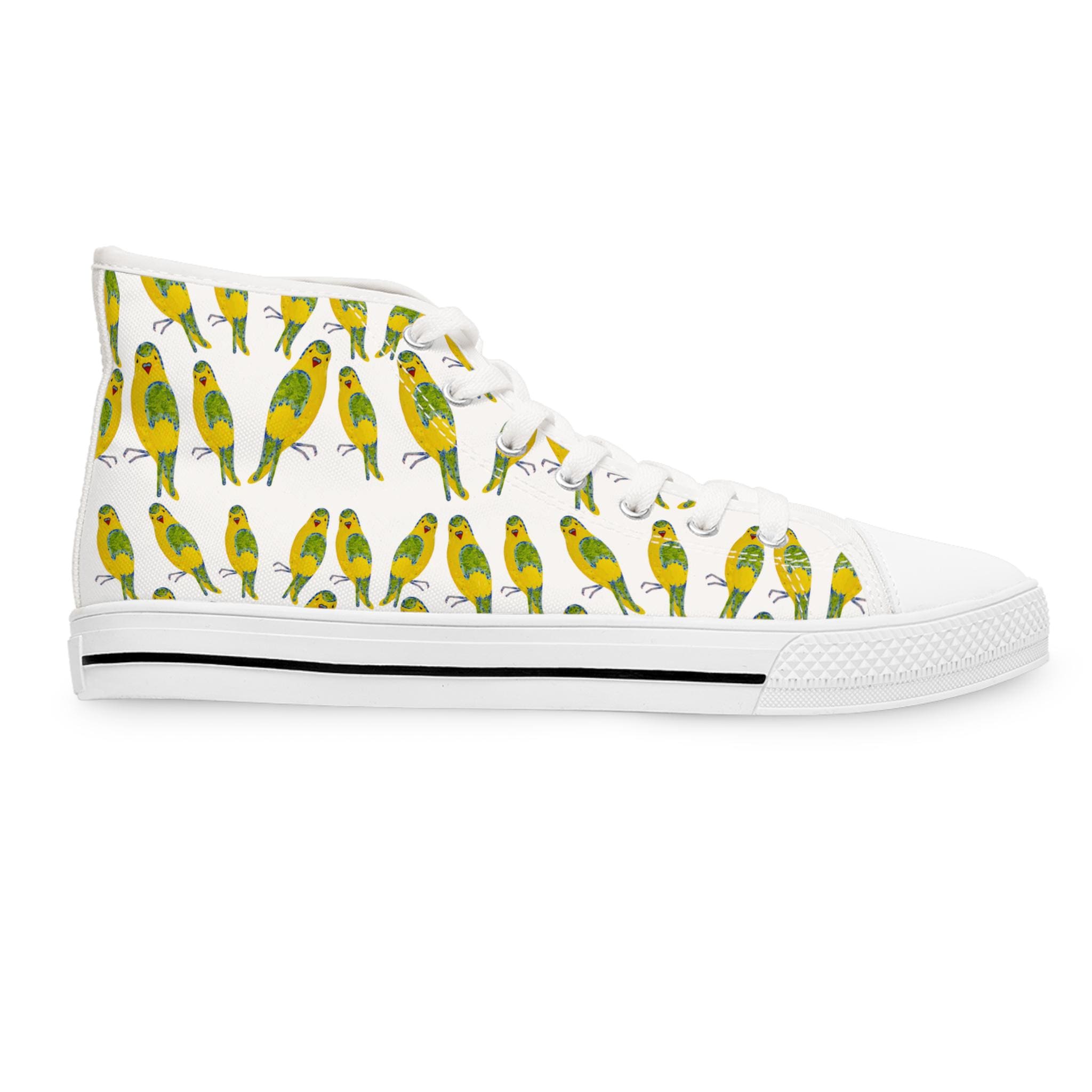 Green Budgie Pattern High Top Sneakers | Parakeet Bird Print Shoes