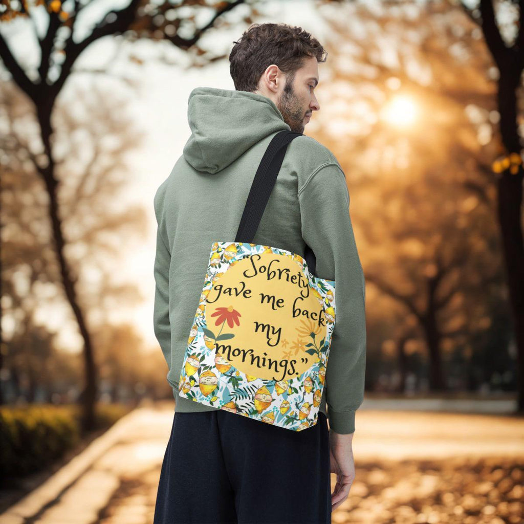Sobriety gave me back my mornings Tote Bag | Illustrated Lemon Floral Pattern Tote