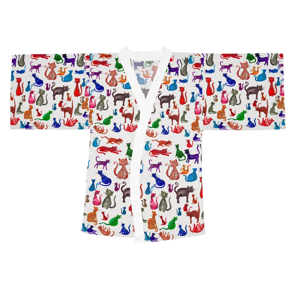 Colorful Cat Pattern Long Sleeve Kimono Robe | Rainbow Cats Print