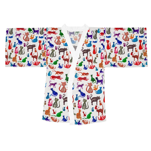 Colorful Cat Pattern Long Sleeve Kimono Robe | Rainbow Cats Print