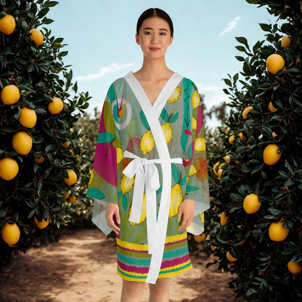 Lemon Grove Kimono Robe Long Sleeve | Citrus Pattern AOP