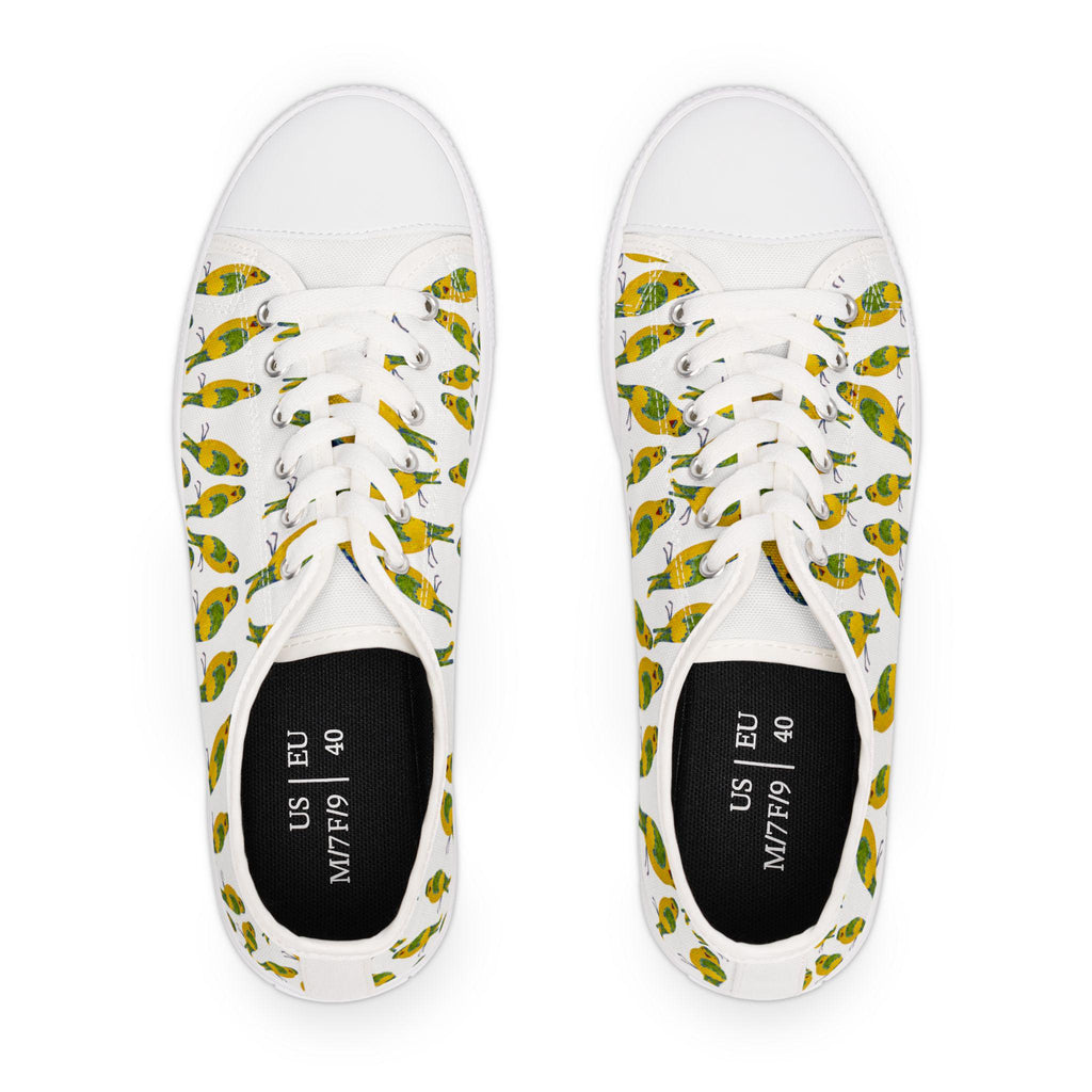 Green Budgie Pattern Sneakers | Parakeet Bird Print Low Top Shoes