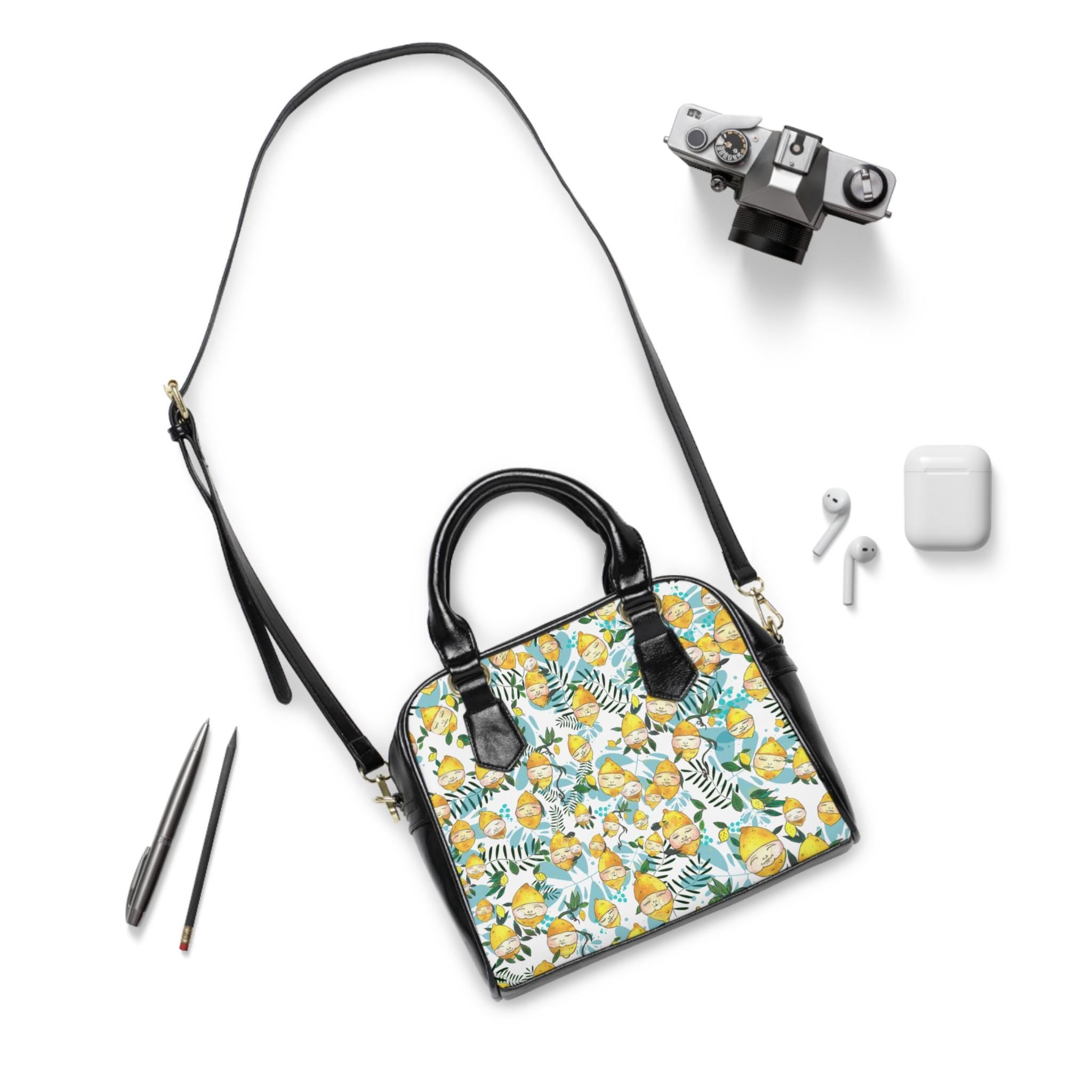 Lemon Citrus Floral Pattern Shoulder Handbag | Tropical Leaves Print