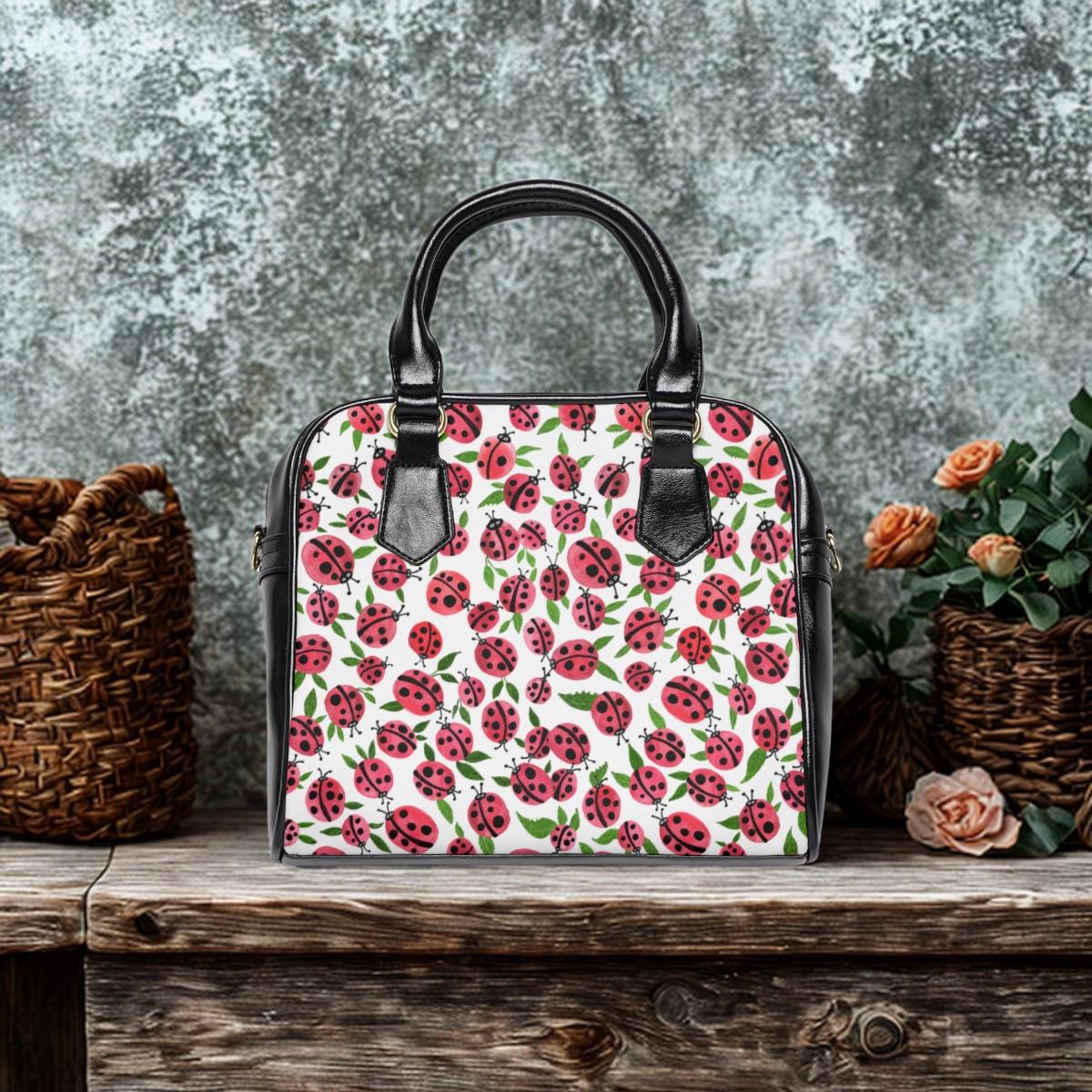 Ladybug Pattern Shoulder Handbag | Red Black Beetle Print