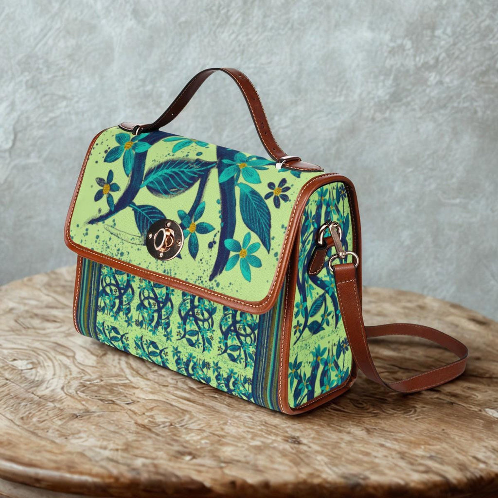 Teal Floral Pattern Waterproof Canvas Bag | Floral Satchel