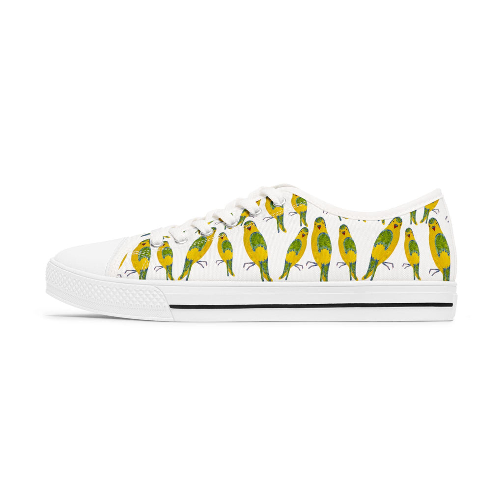 Green Budgie Pattern Sneakers | Parakeet Bird Print Low Top Shoes