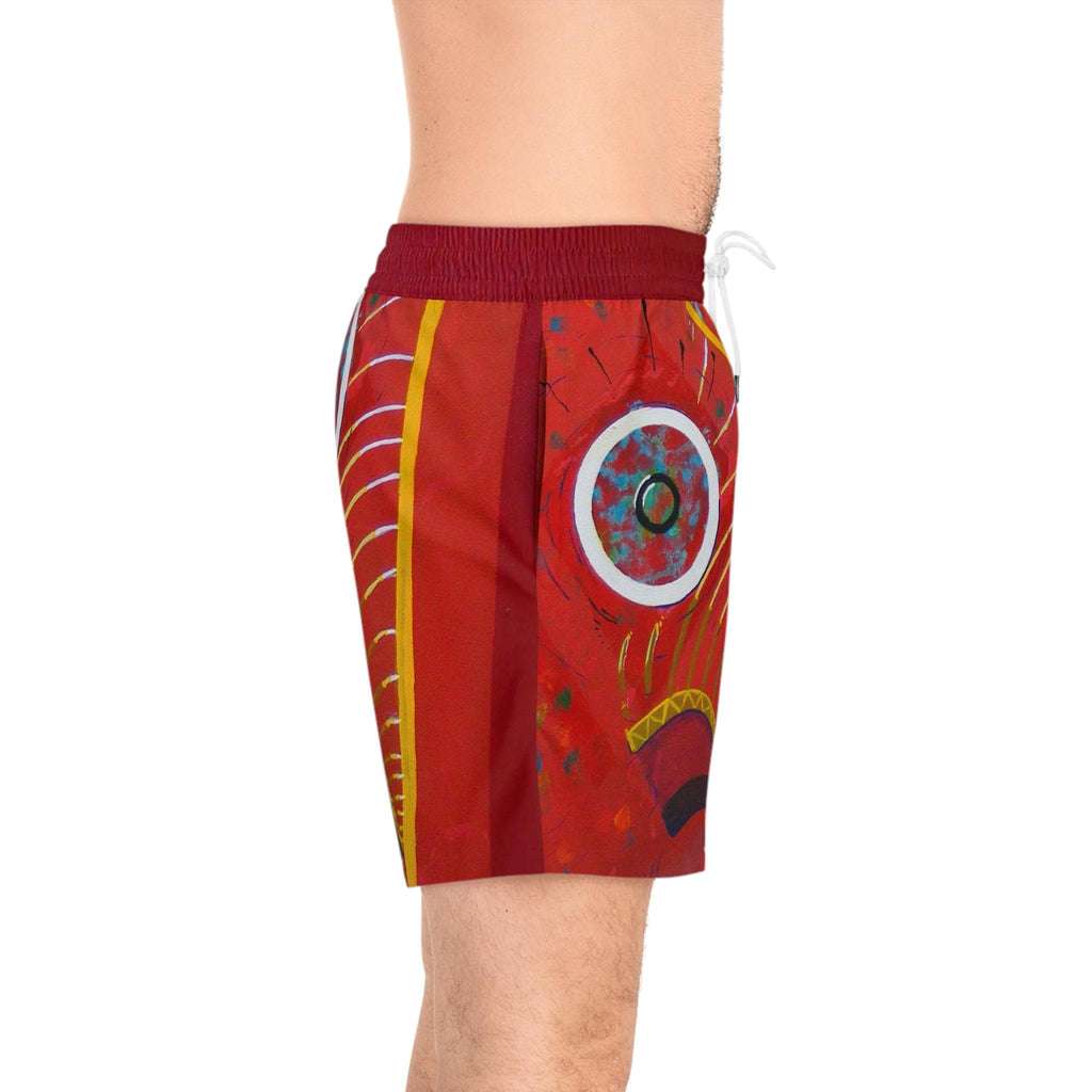 Colorful Abstract Fish Face Swim Shorts | Vibrant Painterly Circles