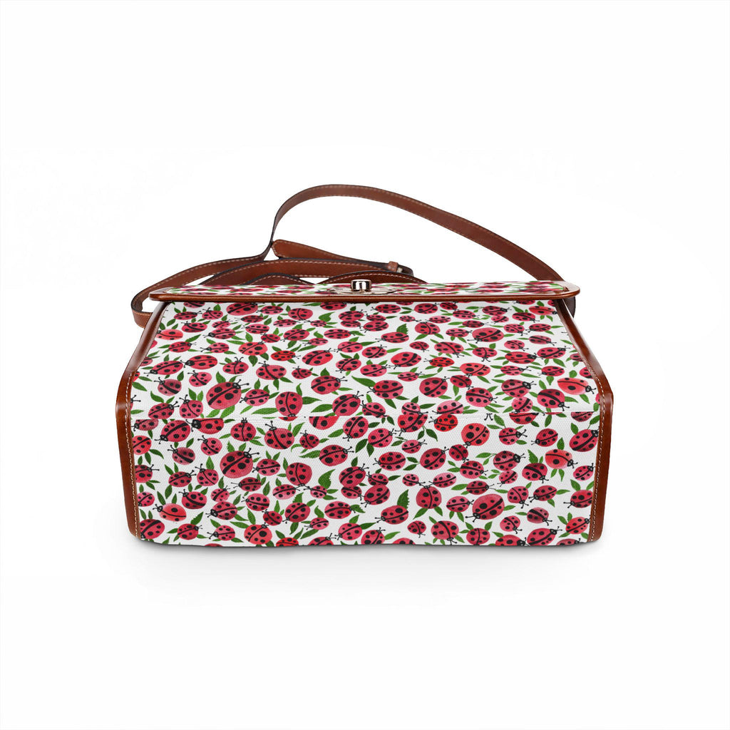 Ladybug Pattern Waterproof Canvas Bag | Floral Ladybugs Crossbody Backpack