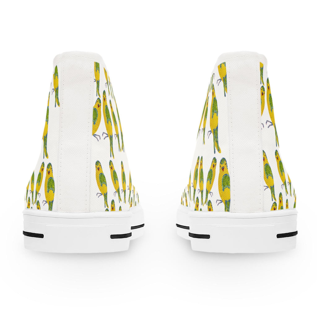 Green Budgie Pattern High Top Sneakers | Parakeet Bird Print Shoes