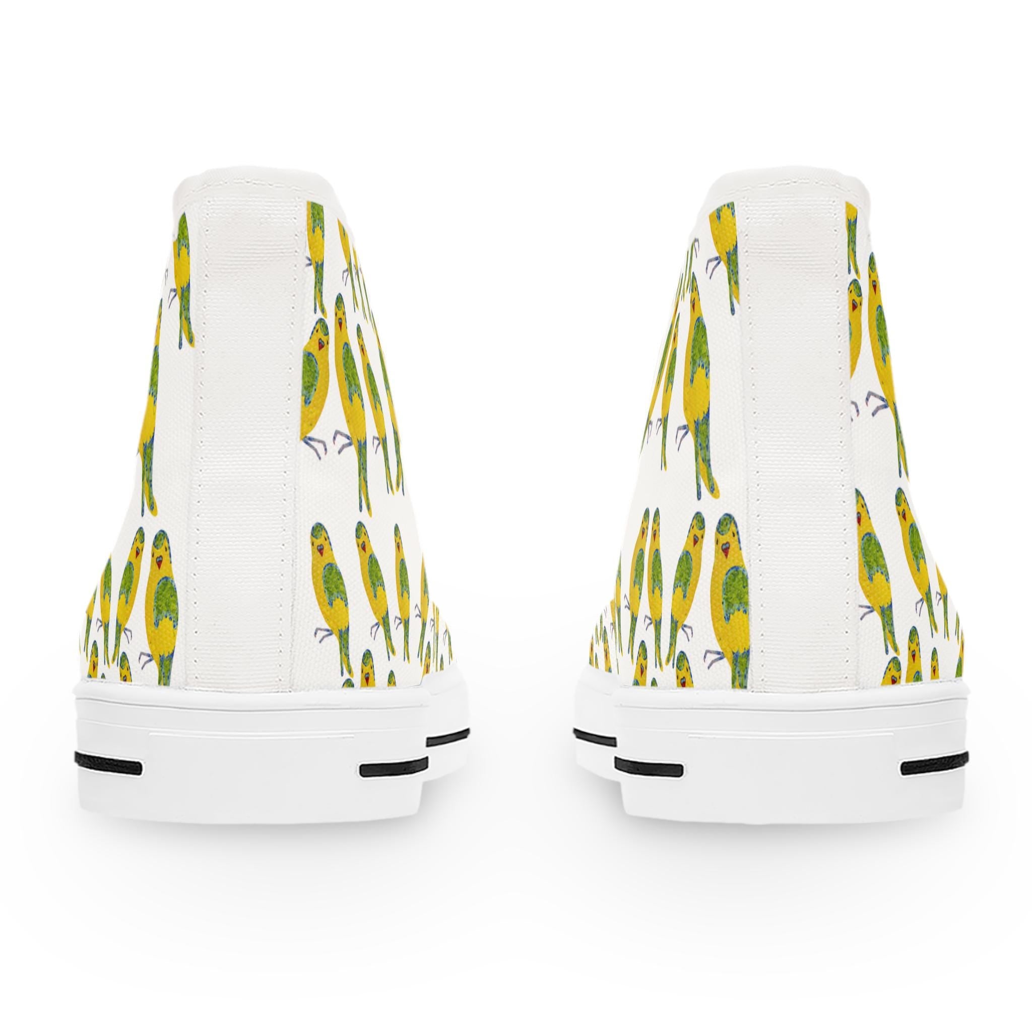 Green Budgie Pattern High Top Sneakers | Parakeet Bird Print Shoes
