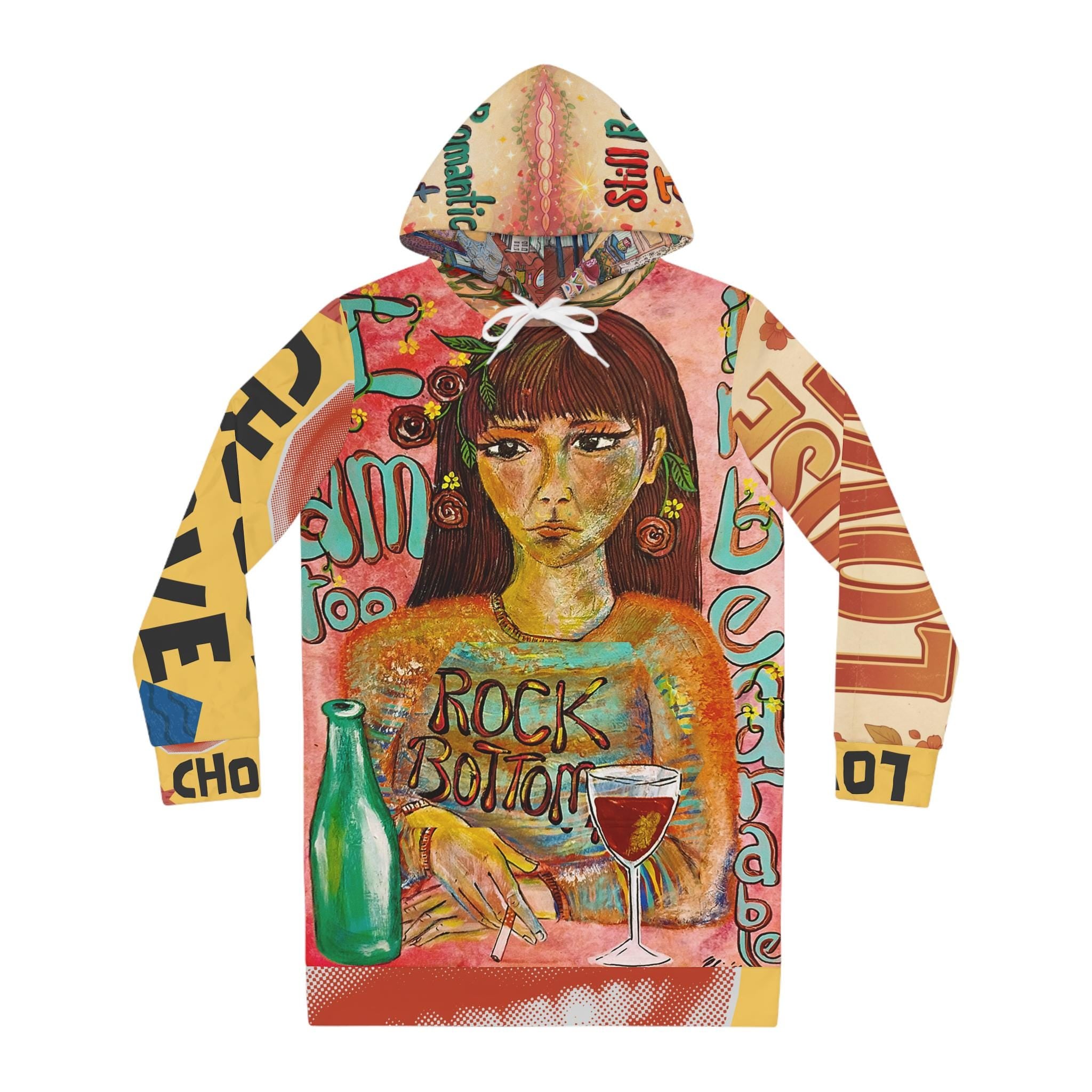 Surreal Portrait with Wine and Love, Hoodie Dress | All-Over Print