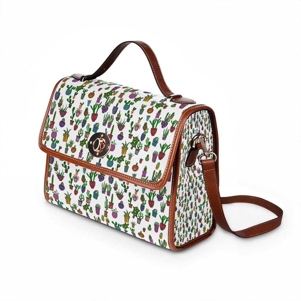 Potted Succulents Pattern Waterproof Canvas Bag | Cactus Planter Print Tote