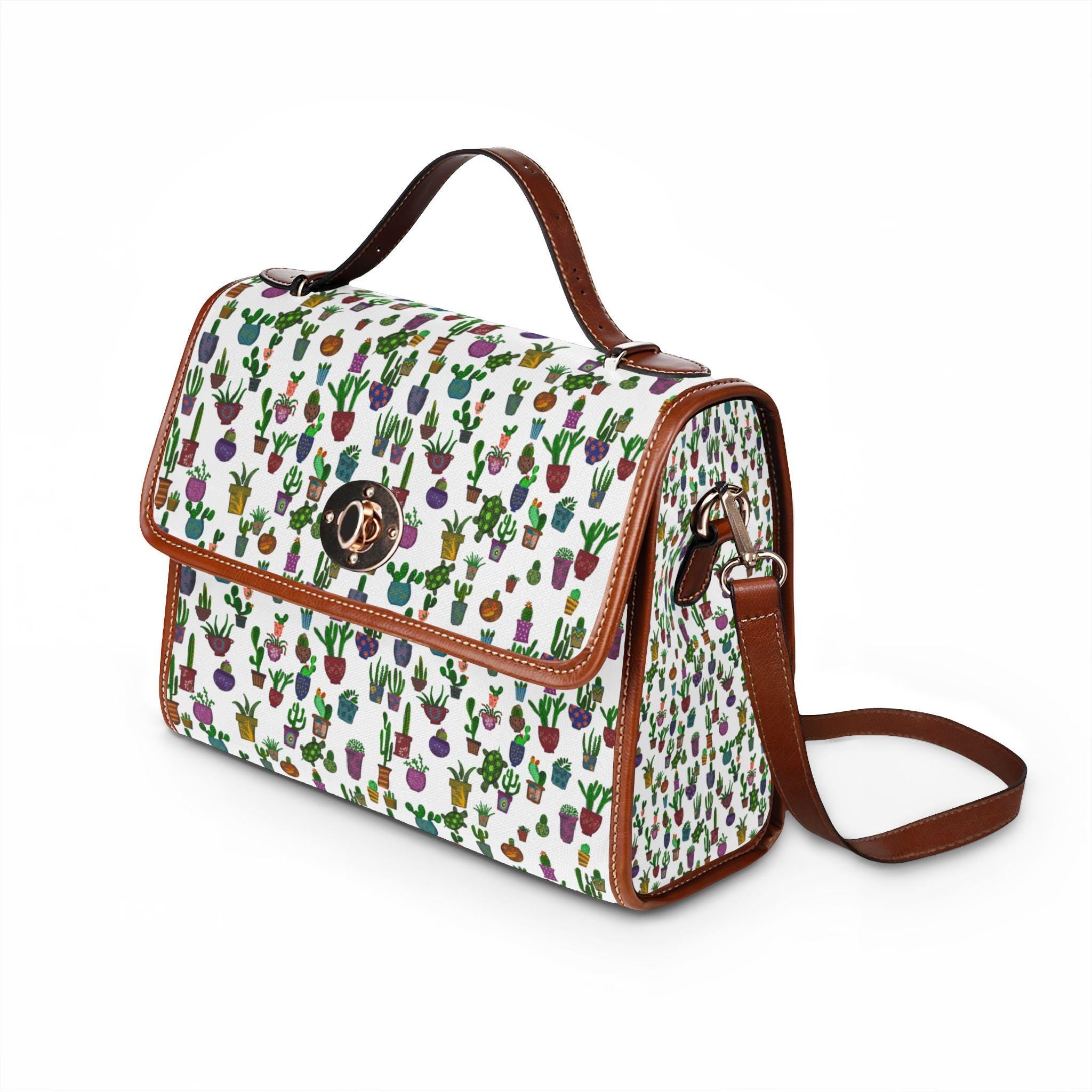 Potted Succulents Pattern Waterproof Canvas Bag | Cactus Planter Print Tote