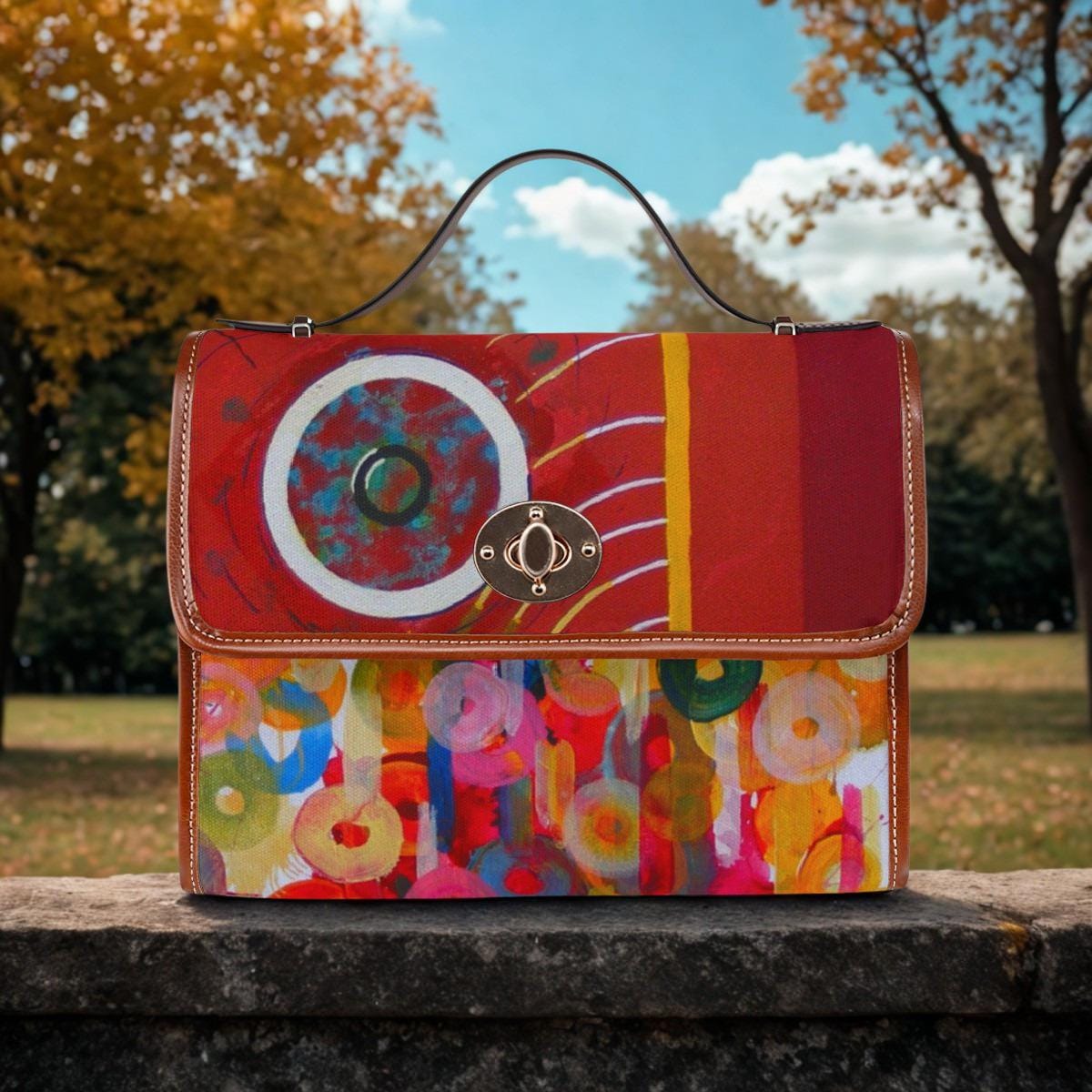 Abstract Colorful Circles Waterproof Canvas Bag | Artistic Geometric Print