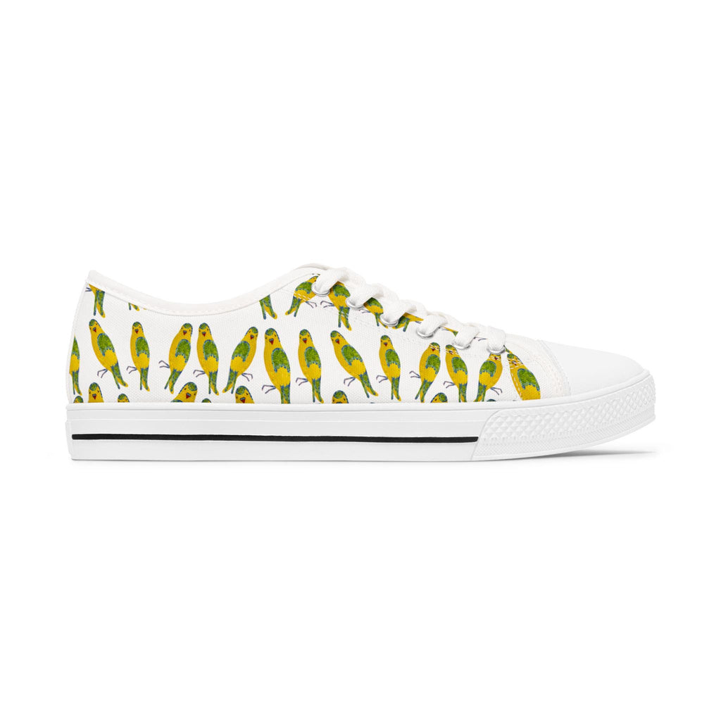 Green Budgie Pattern Sneakers | Parakeet Bird Print Low Top Shoes