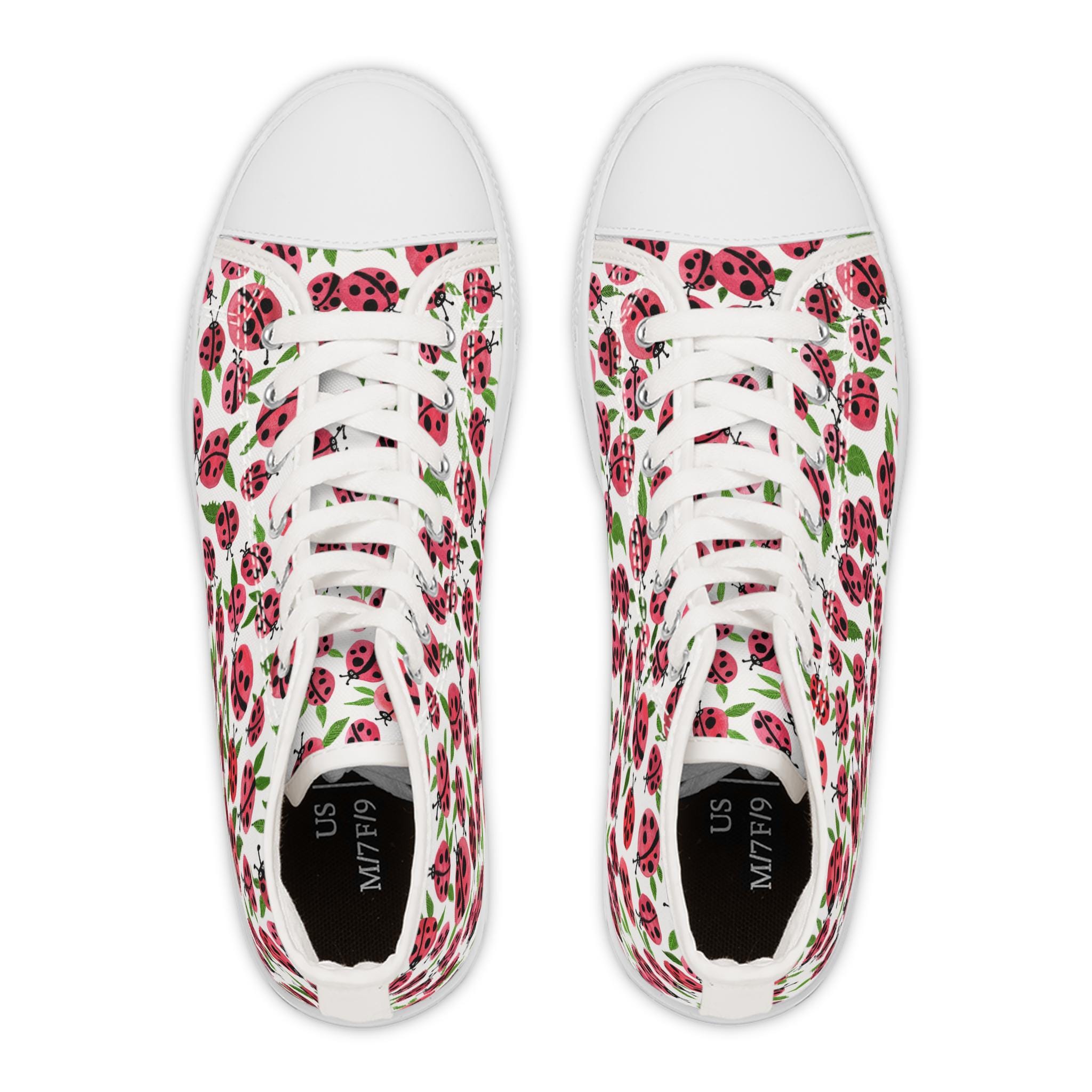Pink Ladybug Leaf Pattern High Top Canvas Sneakers