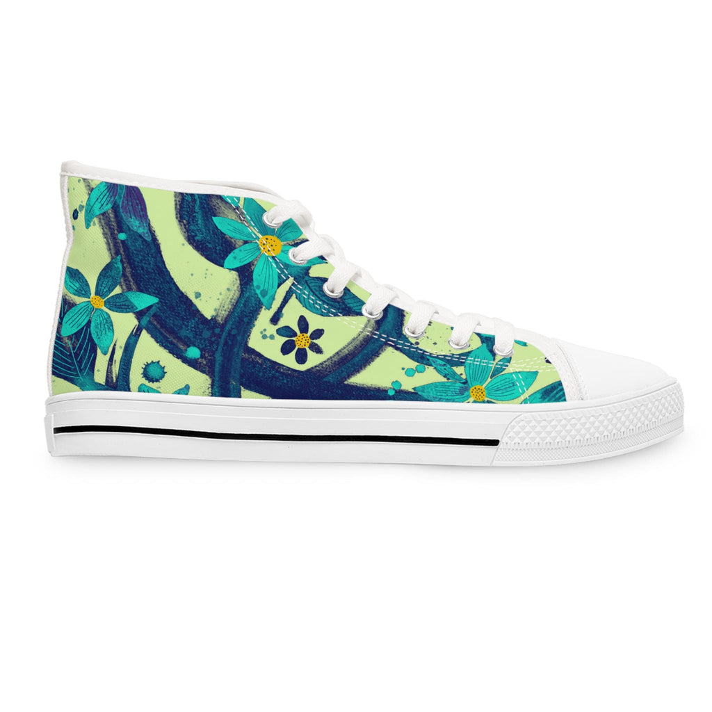 Teal Floral Hand-Painted High Top Sneakers | Artsy Canvas Shoes