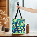 Teal Floral Vines Tote Bag | All-Over Print Botanical Pattern
