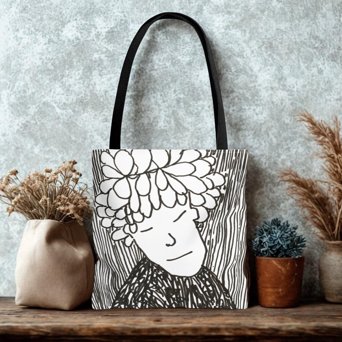 Doodled Portrait Tote Bag | Illustrated Face Art, All-Over Print