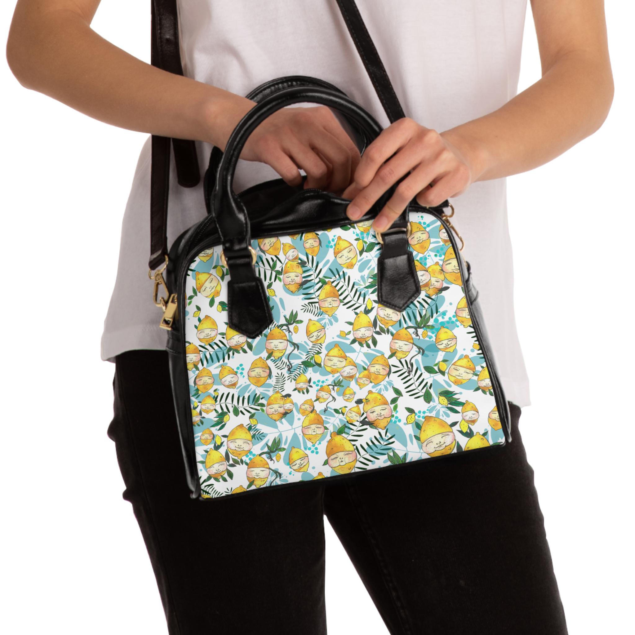 Lemon Citrus Floral Pattern Shoulder Handbag | Tropical Leaves Print