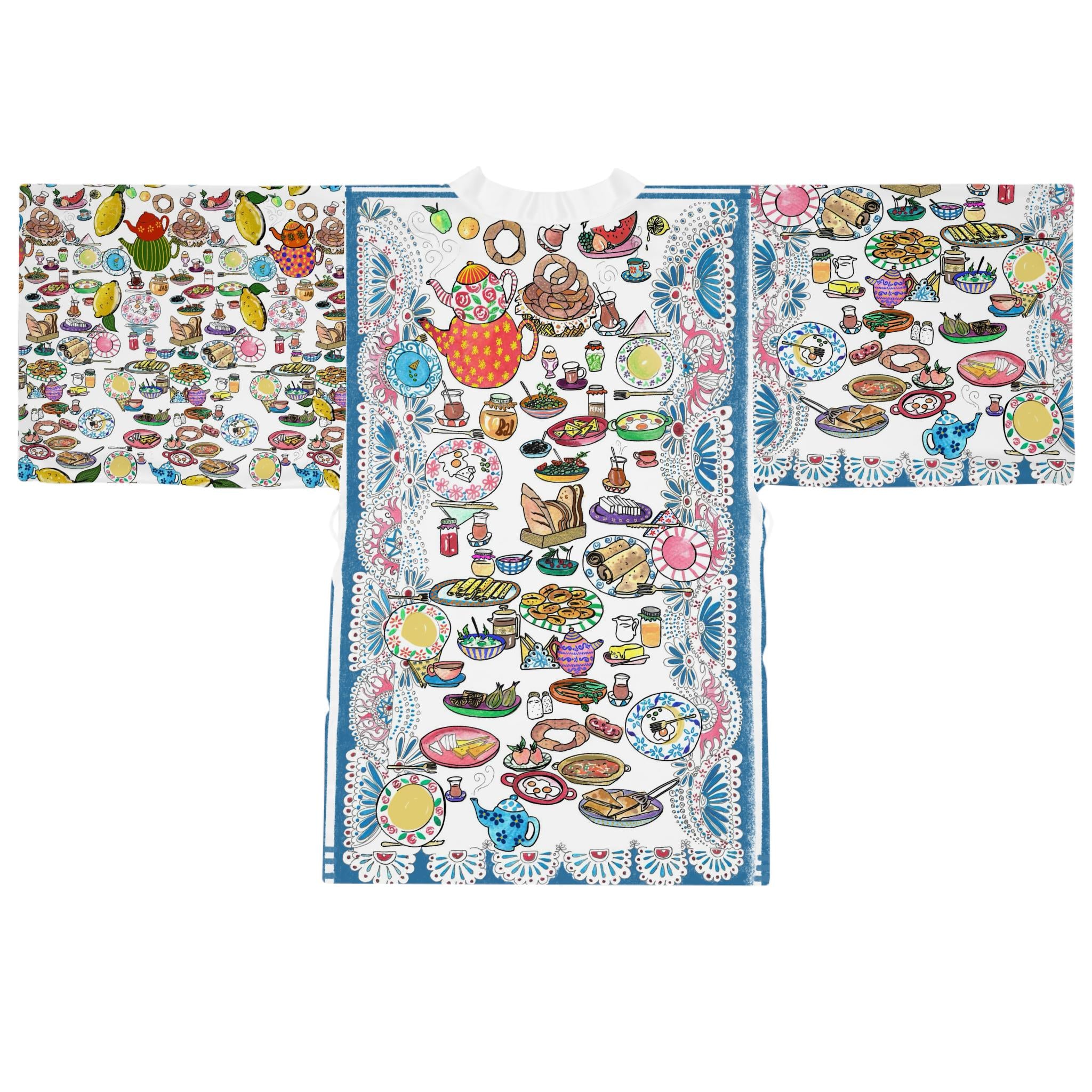 Tea Party Pattern Long Sleeve Kimono Robe | All Over Print