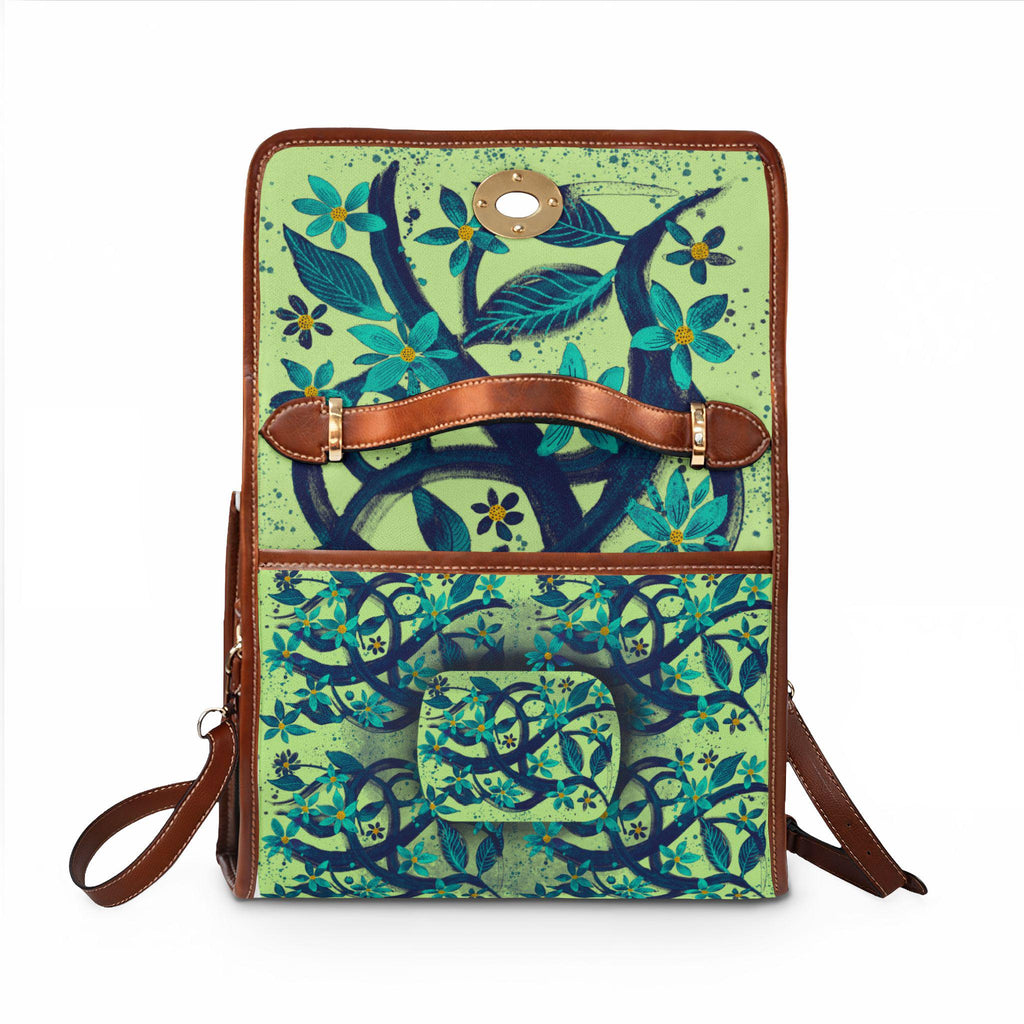 Teal Floral Pattern Waterproof Canvas Bag | Floral Satchel