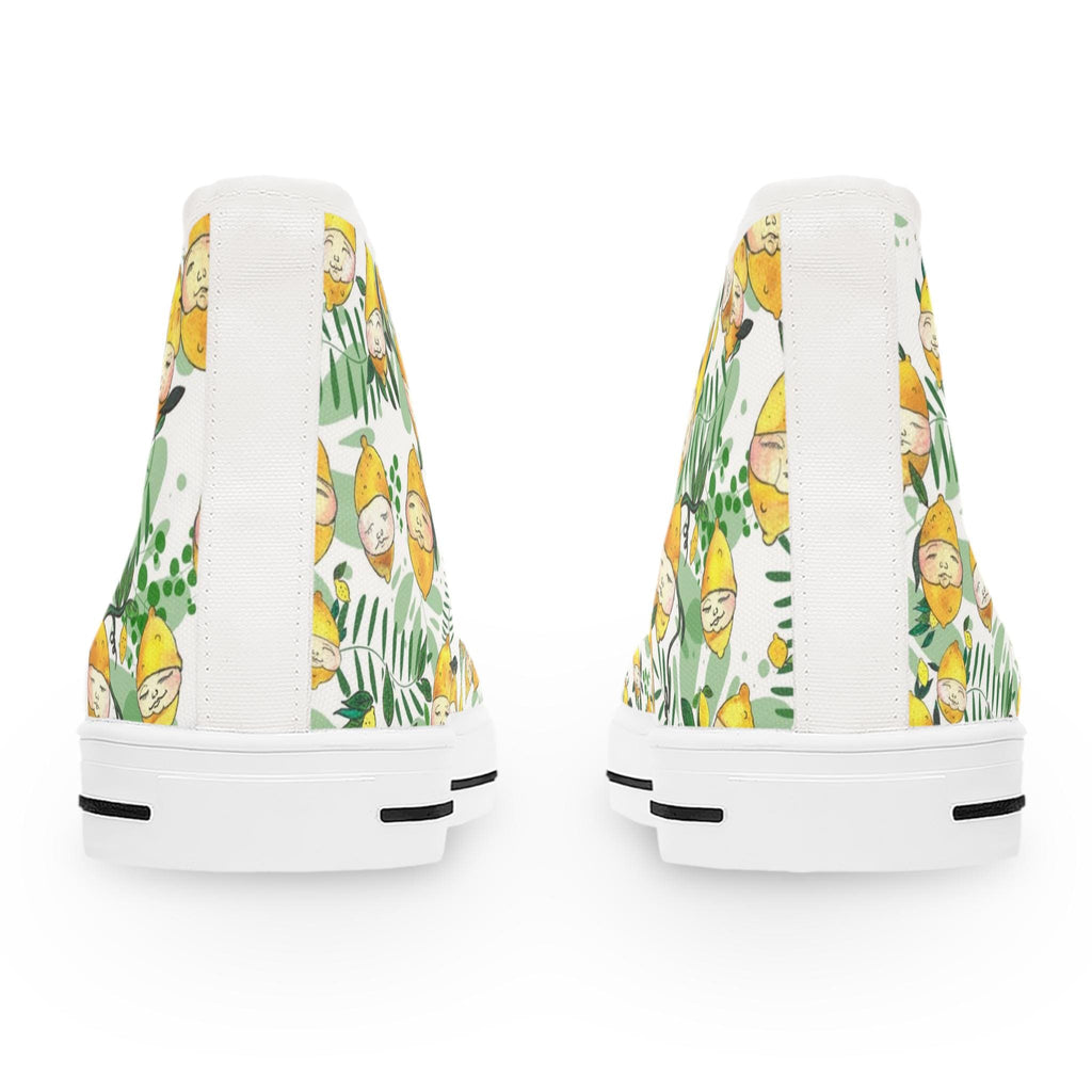 Lemon Blossom Pattern High Top Sneakers | Citrus Floral Canvas Shoes