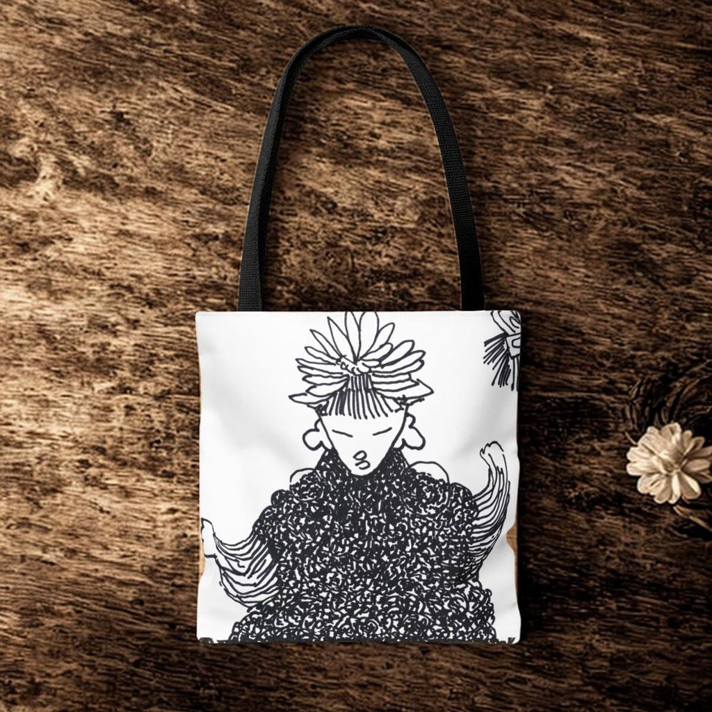 Doodled Portrait Tote Bag | Illustrated Face Art, All-Over Print