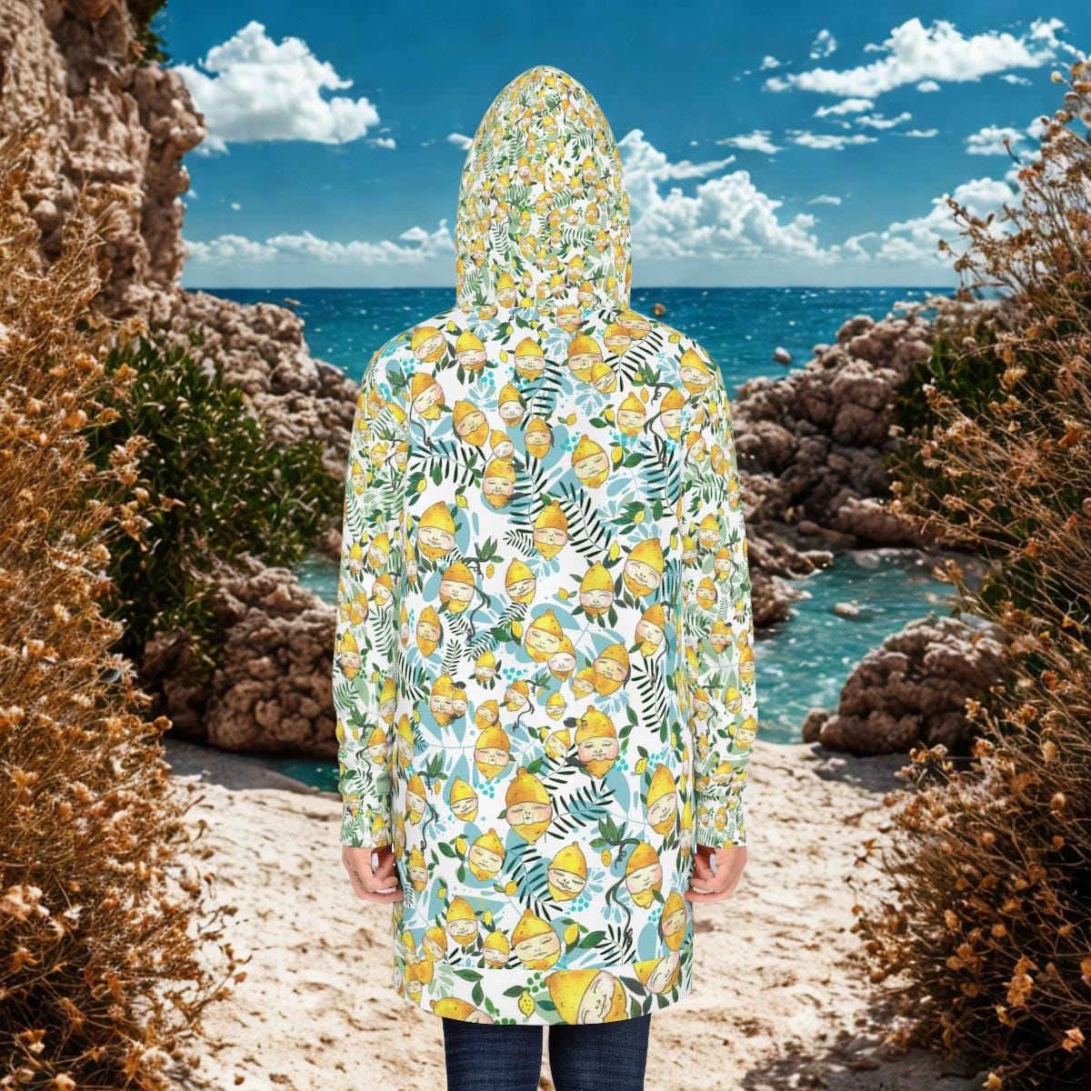 Lemon Allover Print Hoodie Dress | Lemon Heads Sleeves, Retro Vanity Illustration